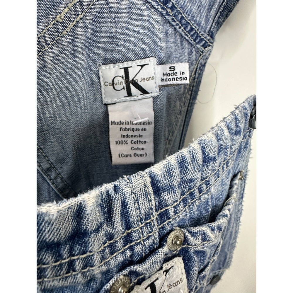 Calvin Klein Vintage 90s Style Carpenter Overalls Blue Denim Bib Small Oversized - Picture 8 of 13